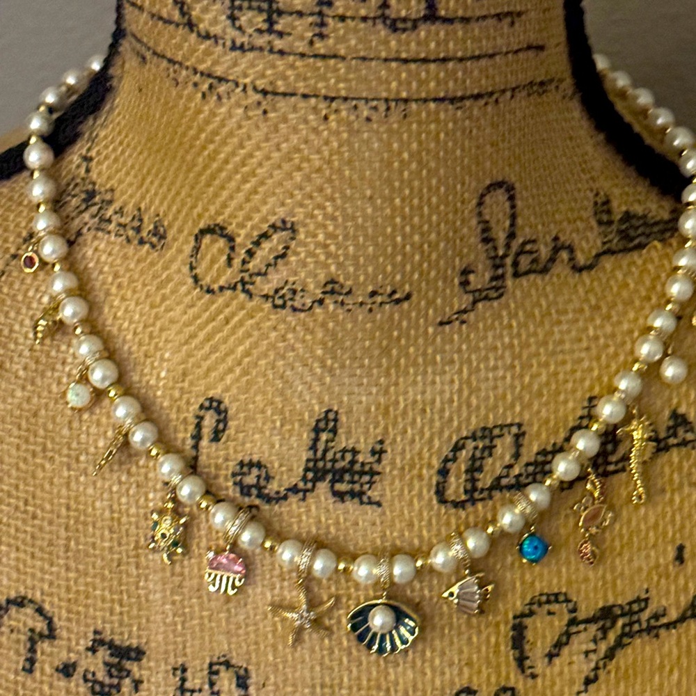 Pearl Charm Necklace with Mixed Color Charms